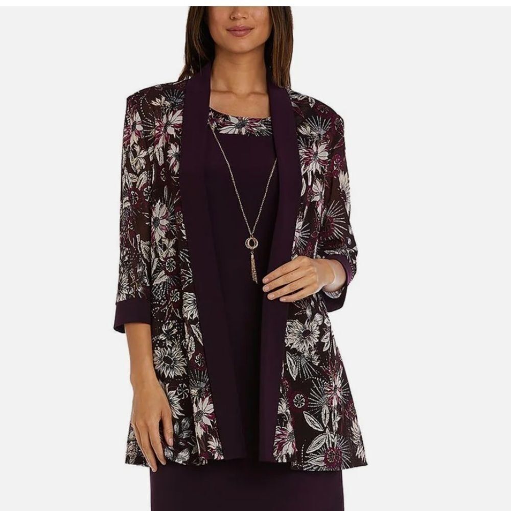 R&M RICHARDS Womens Navy Open Front Ombre Jacket size 16 eggplant